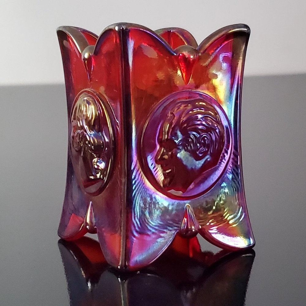 1974 Red 200th Bicentennial (Square) Carnival Glass Toothpick holder by St Clair